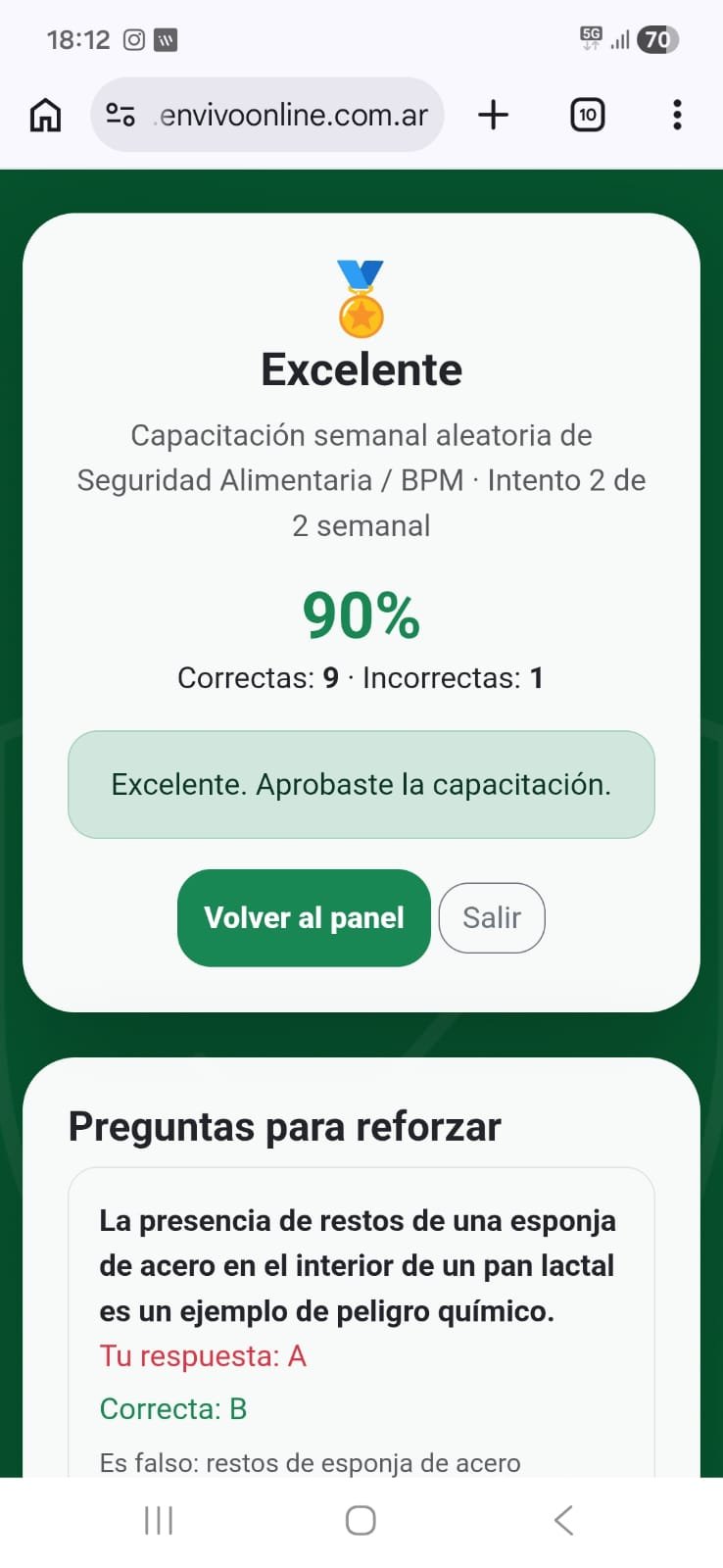 Resultado de capacitación aprobado